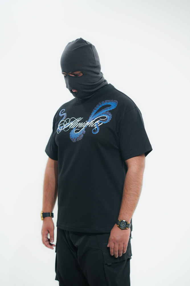 Ocean Blue Octopus Black T-Shirt