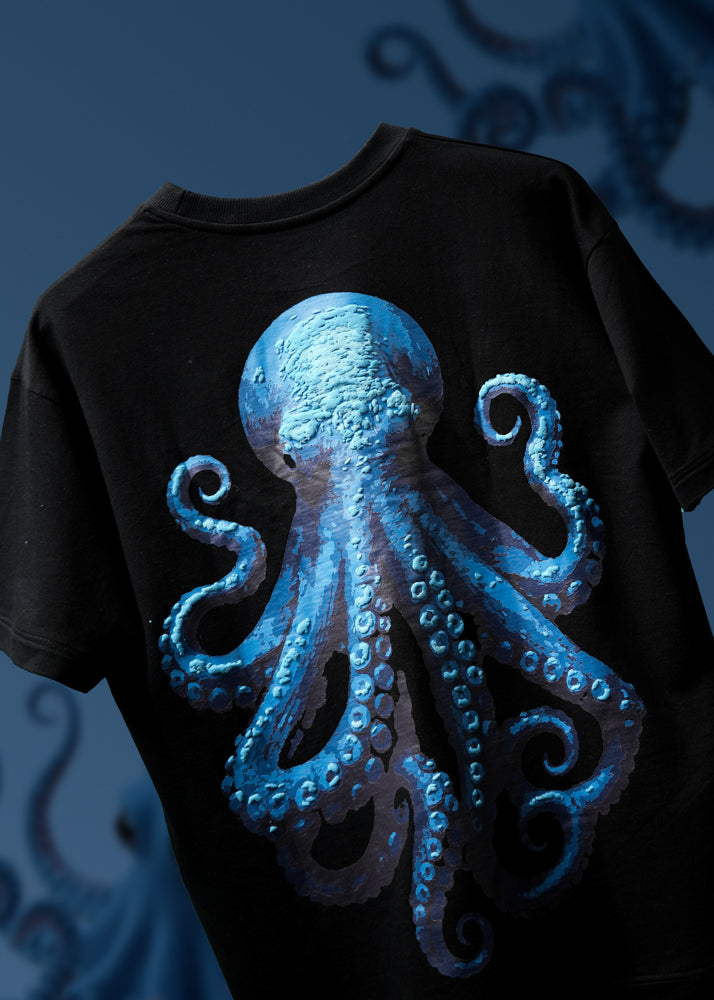 Ocean Blue Octopus Black T-Shirt