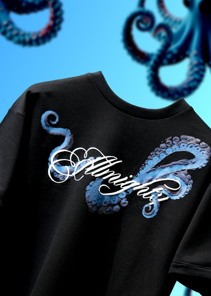 Ocean Blue Octopus Black T-Shirt