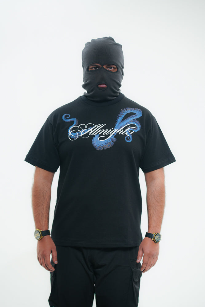 Ocean Blue Octopus Black T-Shirt